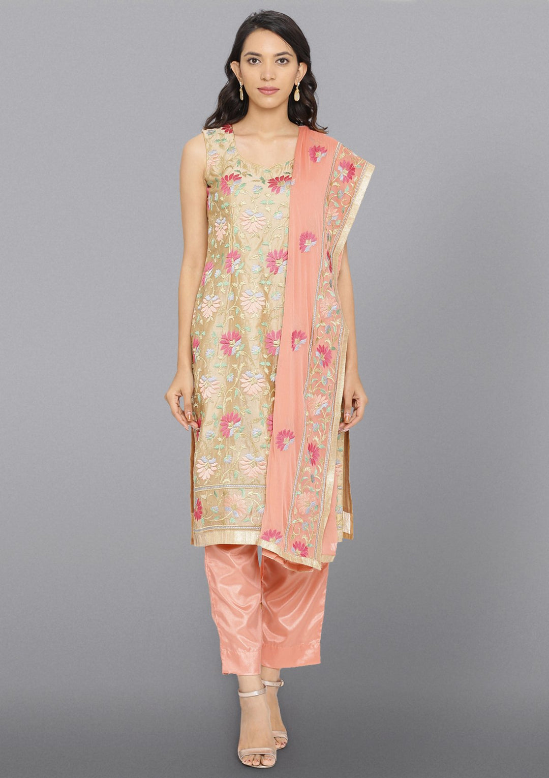 Gold Threadwork Chanderi Designer Salwar Suit-Koskii