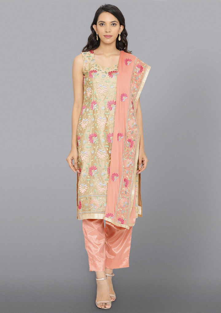 Gold Threadwork Chanderi Designer Salwar Suit-Koskii