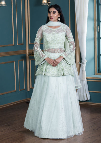 Koskii Pista Green Indo-Western Casual Gown-Koskii