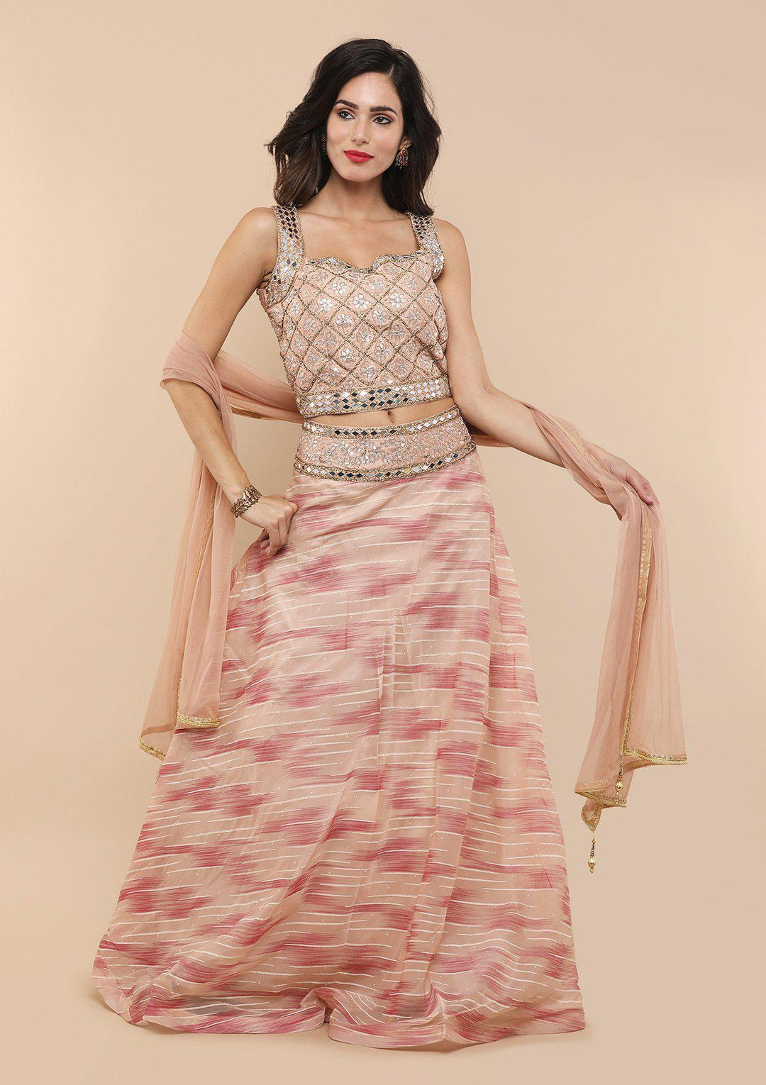 Dusty Rose Tissue Designer Lehenga-Koskii
