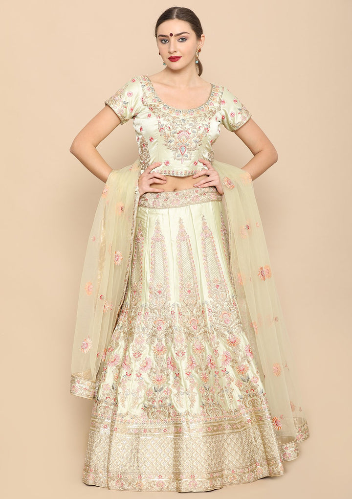 Pista Green Micro-Stone Work Net Designer Lehenga-Koskii