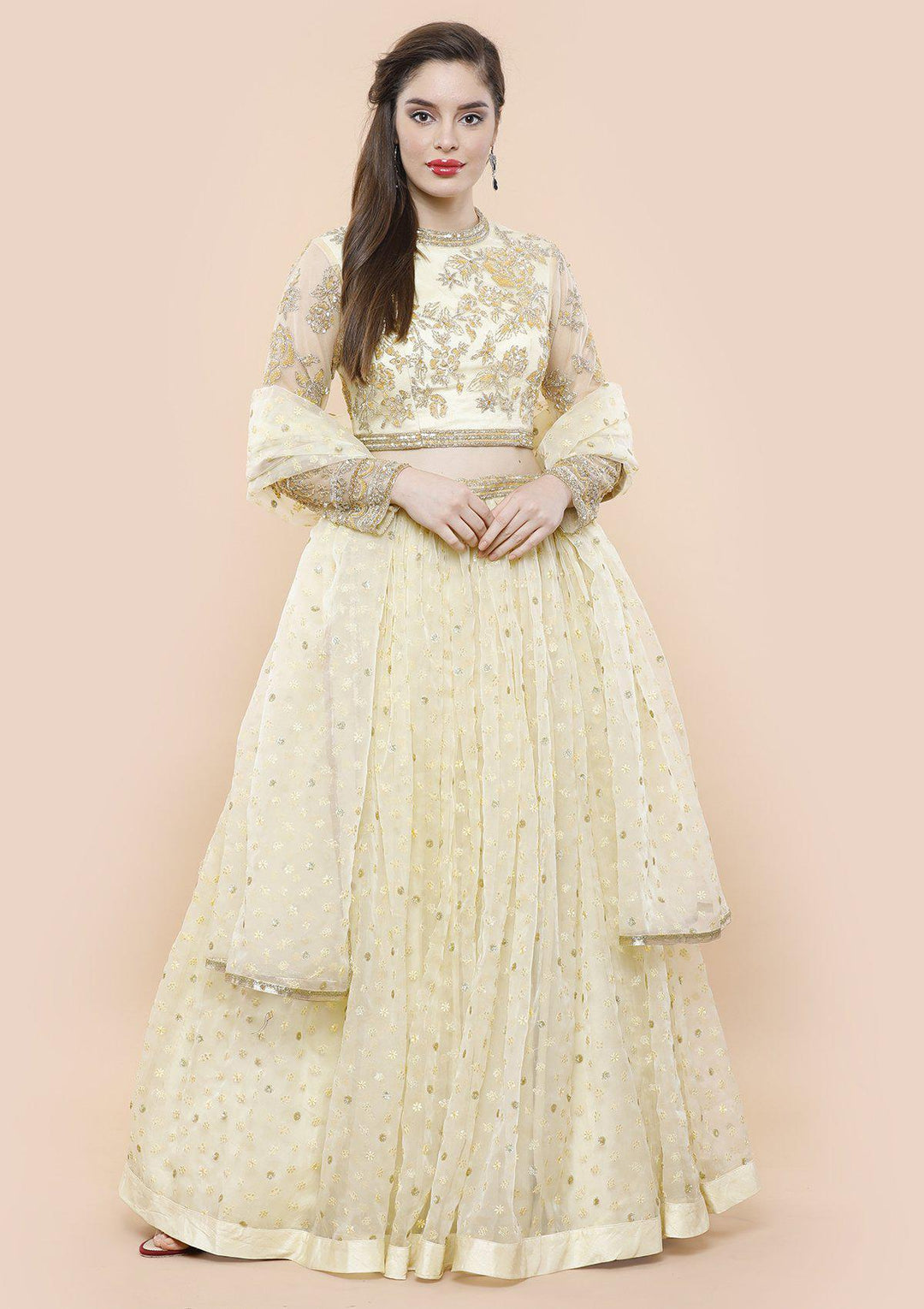 Koskii lemon yellow sparkling lehenga-Koskii