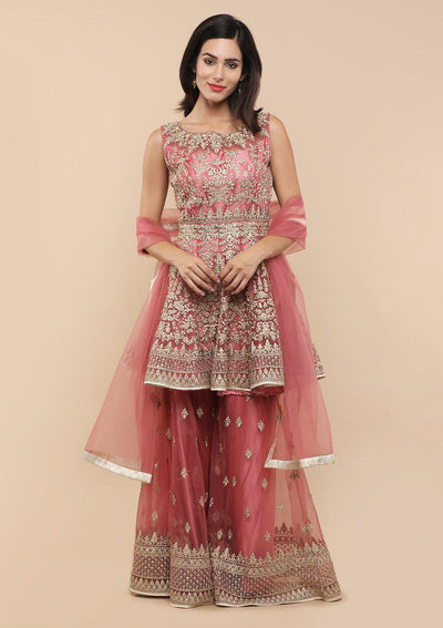 Pink Zari Work Designer Sharara-Koskii