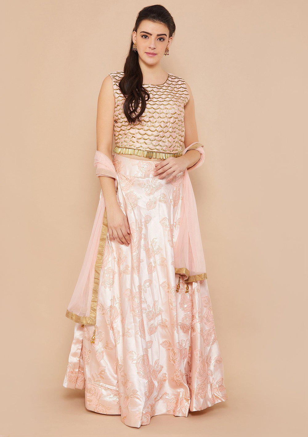 Rose Pink Cutdana Raw-silk Designer Lehenga-Koskii