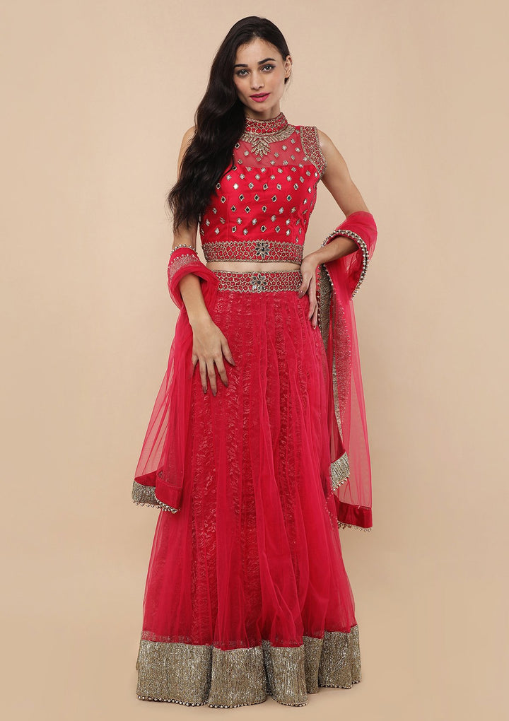 Pink Bead Work Silk Designer Lehenga-Koskii