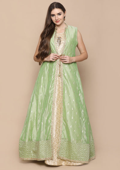 Cream Zari Work Indo-Western Designer gown-Koskii