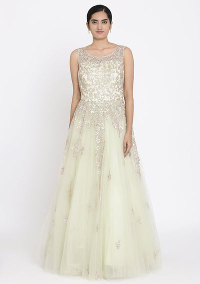 Pista Green Gotapatti Net Designer Gown - koskii