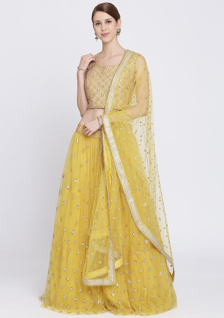 Yellow Gotapatti Net Designer Lehenga-Koskii