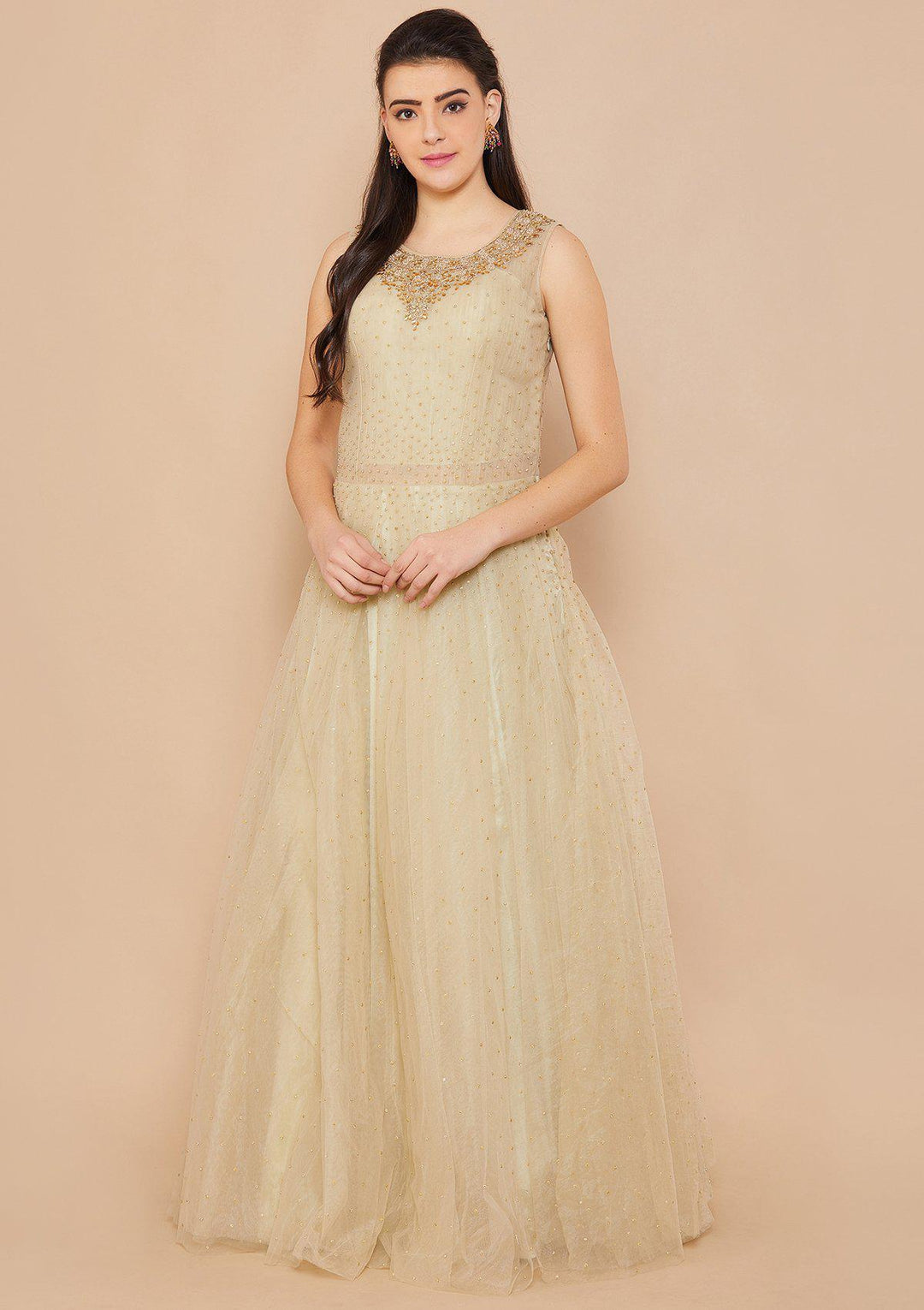 Sage Green Stonework Net Designer Gown-Koskii