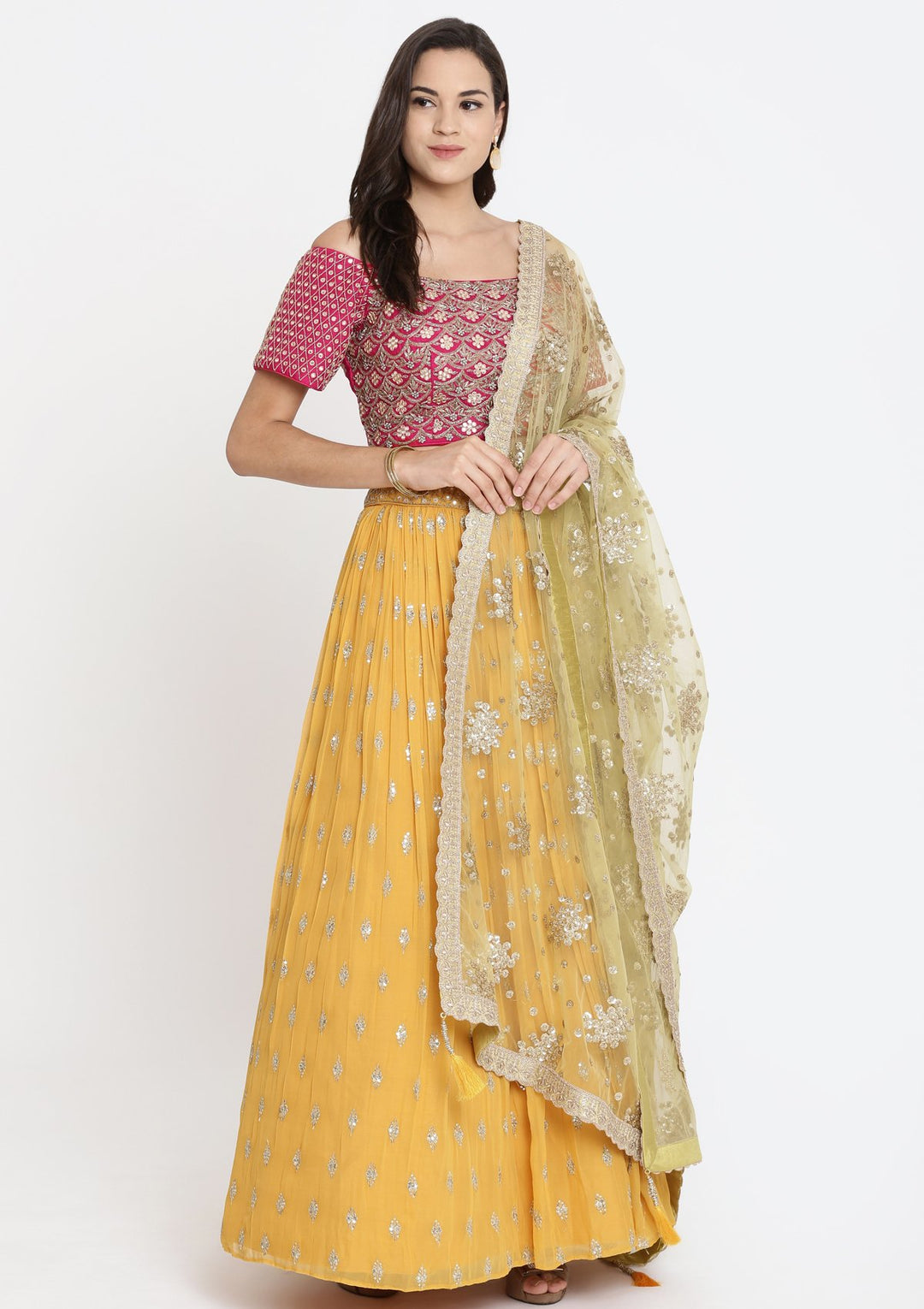 Yellow Cutdana Georgette Designer Lehenga-Koskii