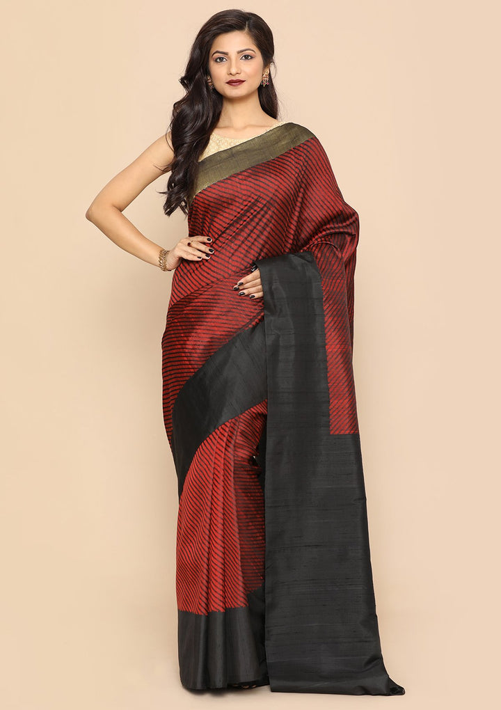 Maroon and Black Handmade Saree-Koskii