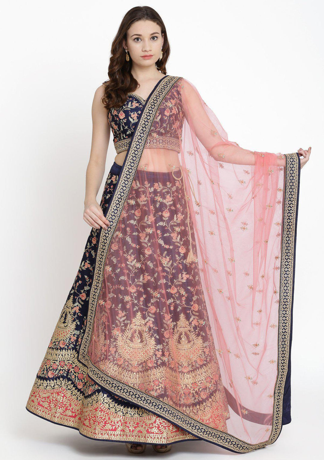 Navy Blue Gotapatti Rawsilk Designer Lehenga-Koskii