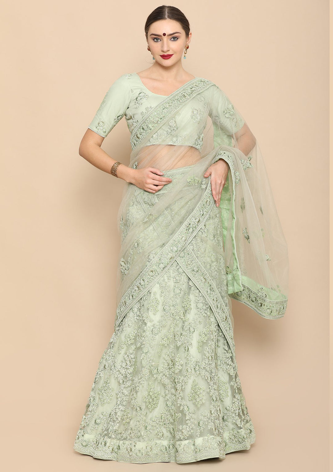 Pista Green Thread Work Designer Lehenga-Koskii