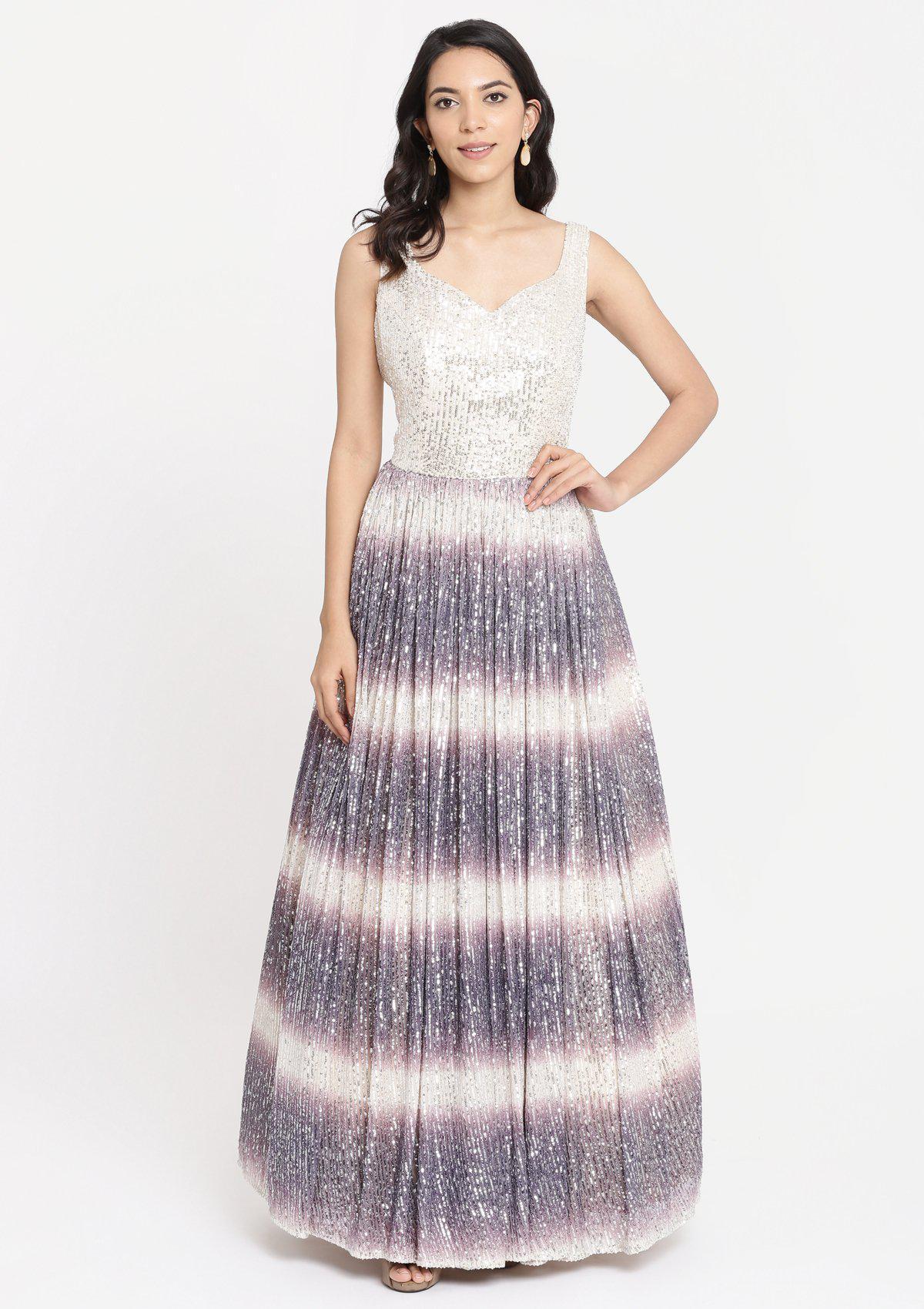 Purple Sequins Net Designer Gown-Koskii