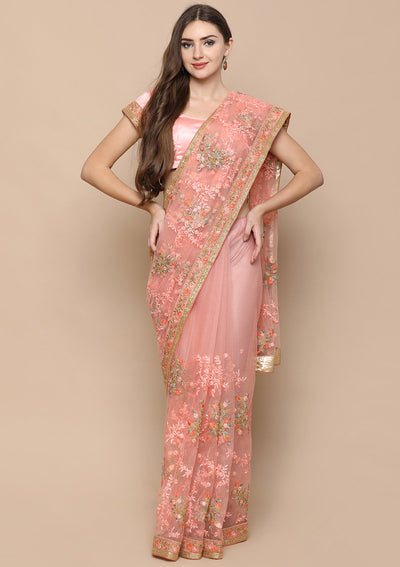 Pink Stone Work Silk Designer Saree-Koskii