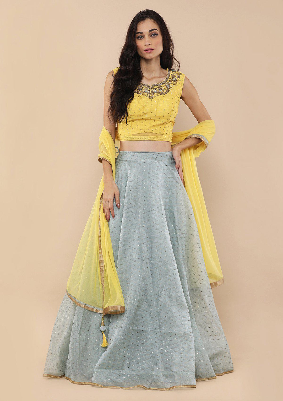 Teal Green Zari Work Silk Designer Lehenga-Koskii