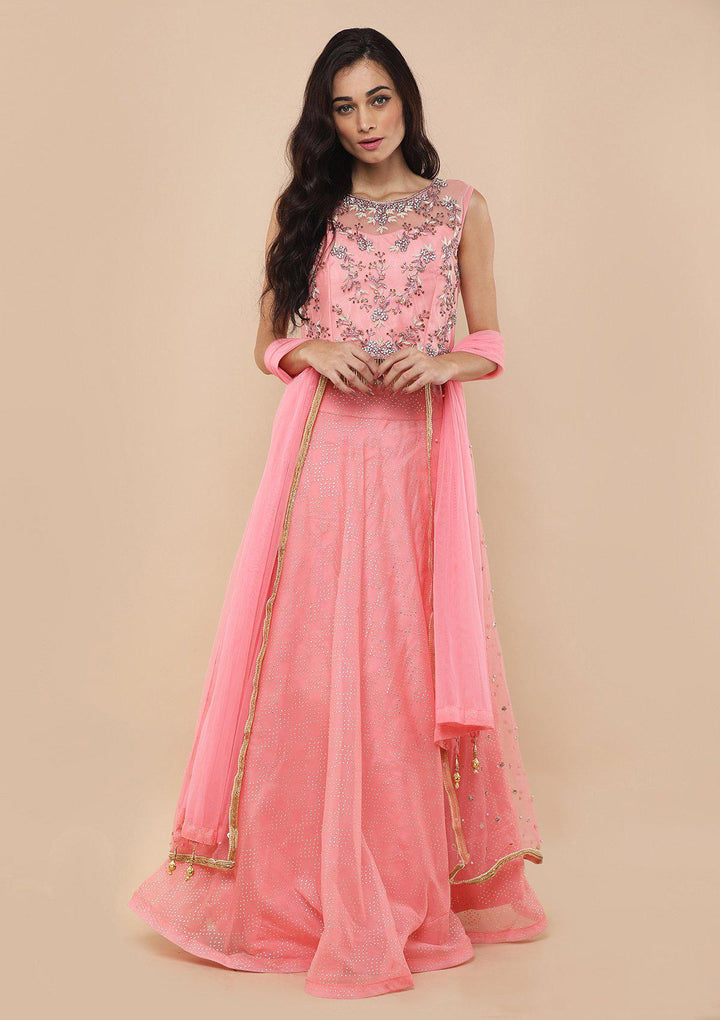 Light Pink Cutdana Work Silk Designer Lehenga-Koskii