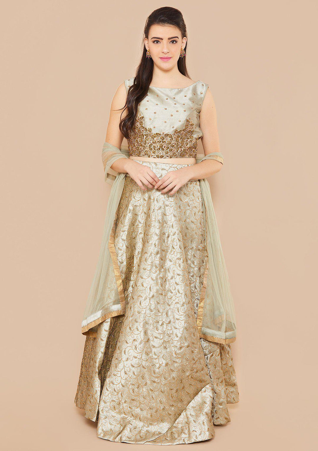 Silver Stonework Rawsilk Designer Lehenga-Koskii