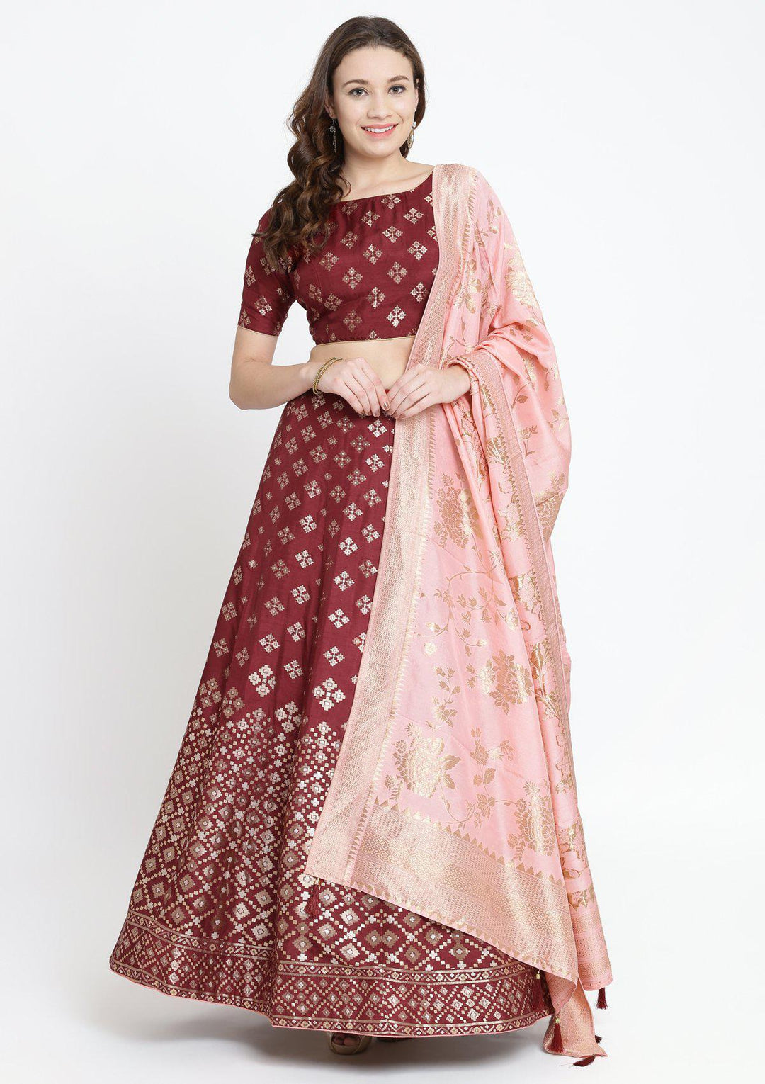 Maroon Zariwork Brocade Designer Lehenga-Koskii