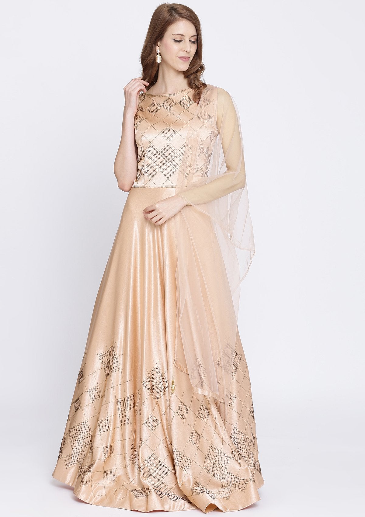 Pink Swarovski Taffeta Silk Designer Gown-Koskii