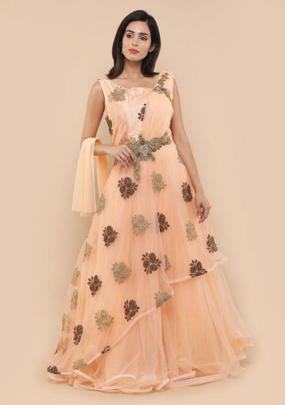 Peach Zari Work Designer Drape Gown-Koskii