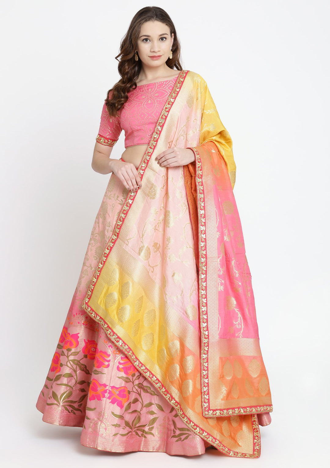 Baby Pink Zariwork Brocade Designer Lehenga-Koskii