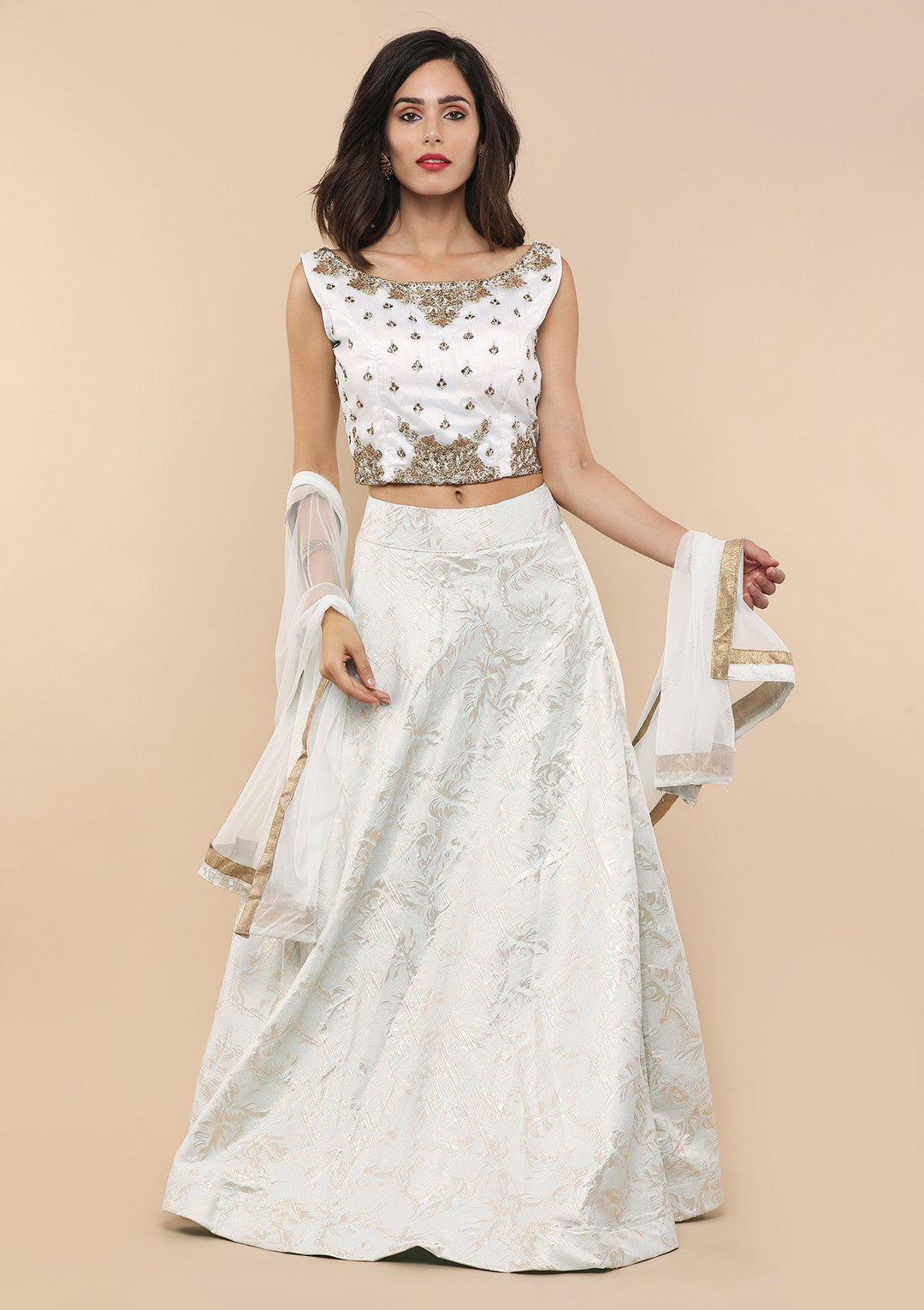 Light Blue Brocade Designer Lehenga-Koskii
