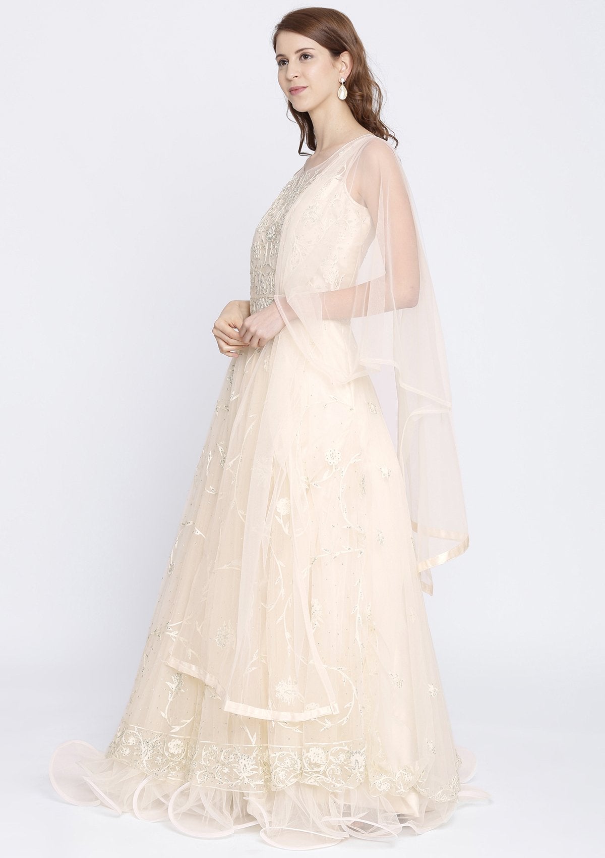 Cream Stonework Net Designer Gown-Koskii
