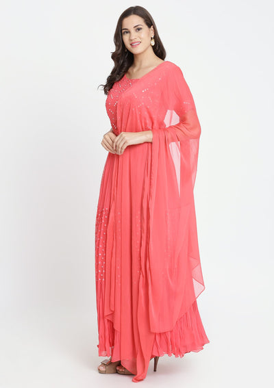 Ruby Chikankari Georgette Designer Gown-Koskii