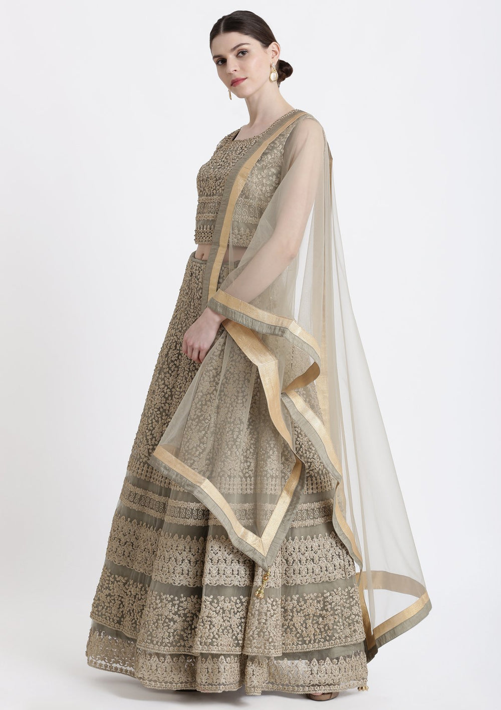 Pista Green Zariwork Net Designer Lehenga-Koskii