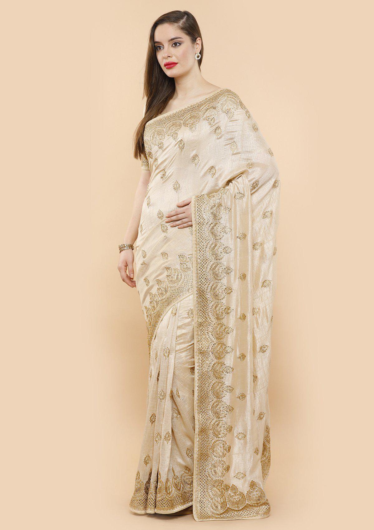 Gold Zari Raw-Silk Designer Saree-Koskii