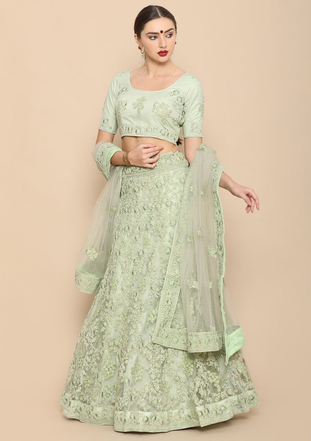 Pista Green Thread Work Designer Lehenga-Koskii