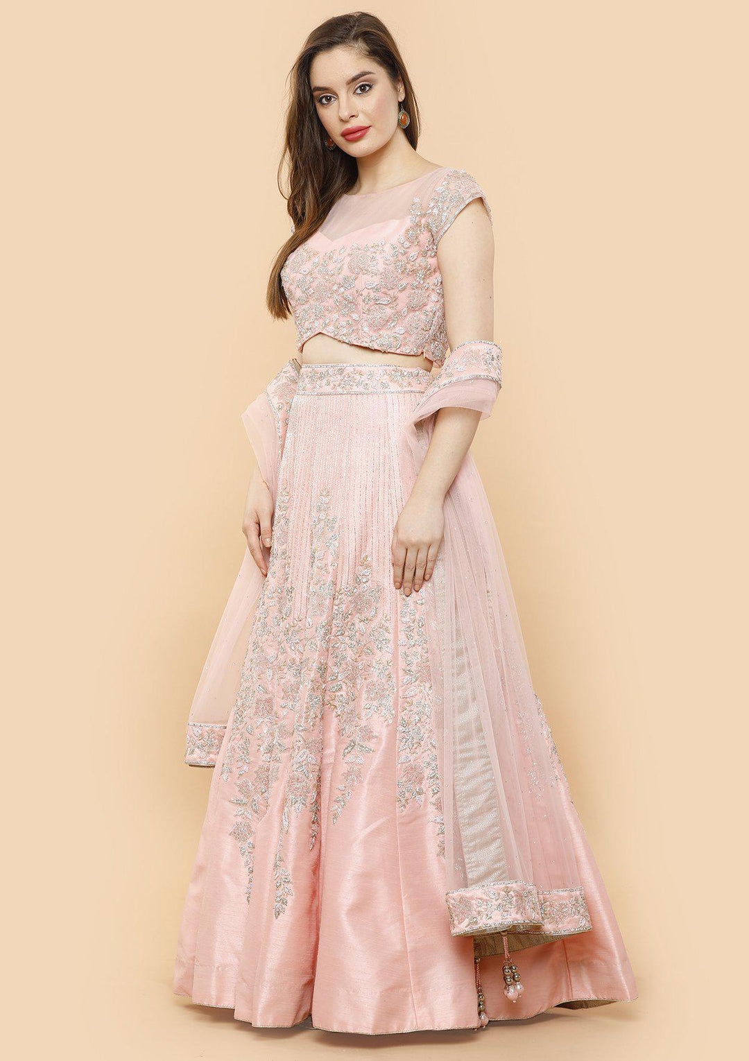 koskii baby pink raw silk bridal lehenga-Koskii