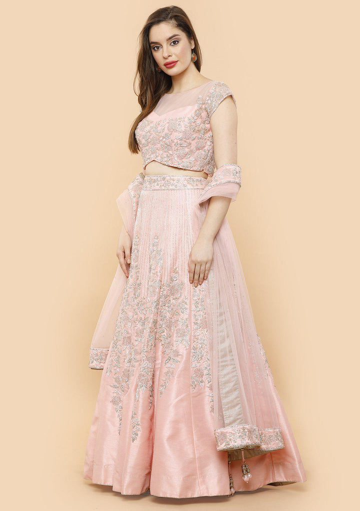 koskii baby pink raw silk bridal lehenga-Koskii
