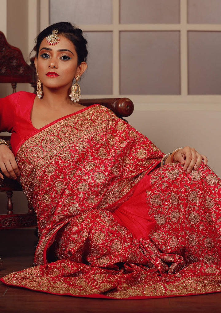 Fuschia ZariWork Rawsilk Designer Saree-Koskii