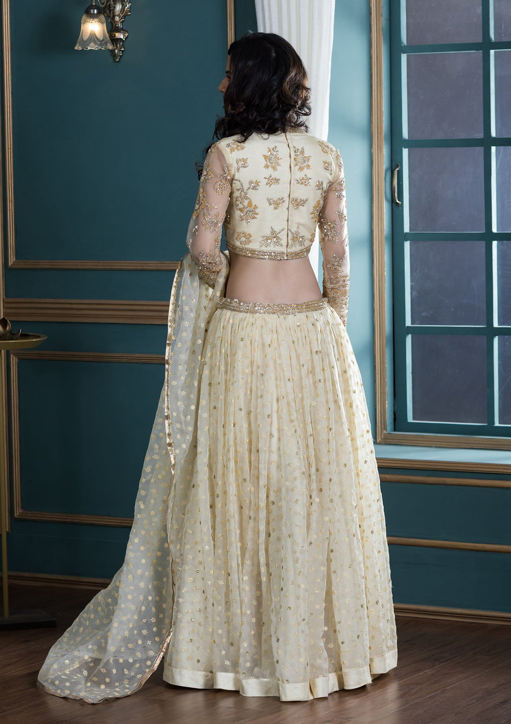 Yellow Embellished Net Designer Lehenga-Koskii