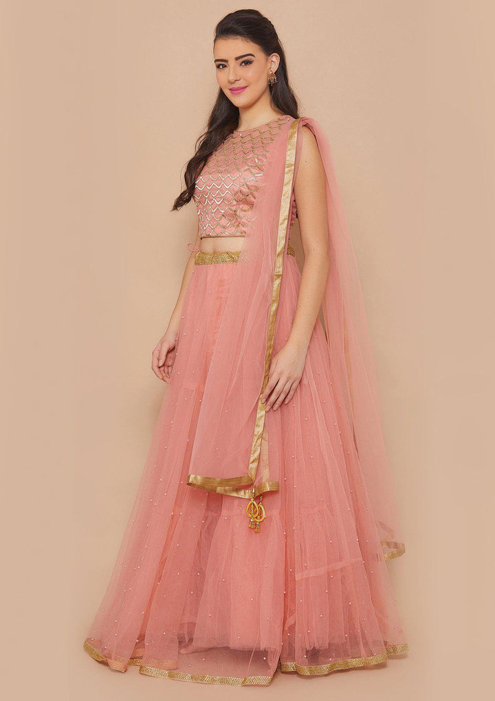 Pink Cutdana Net Designer Lehenga-Koskii