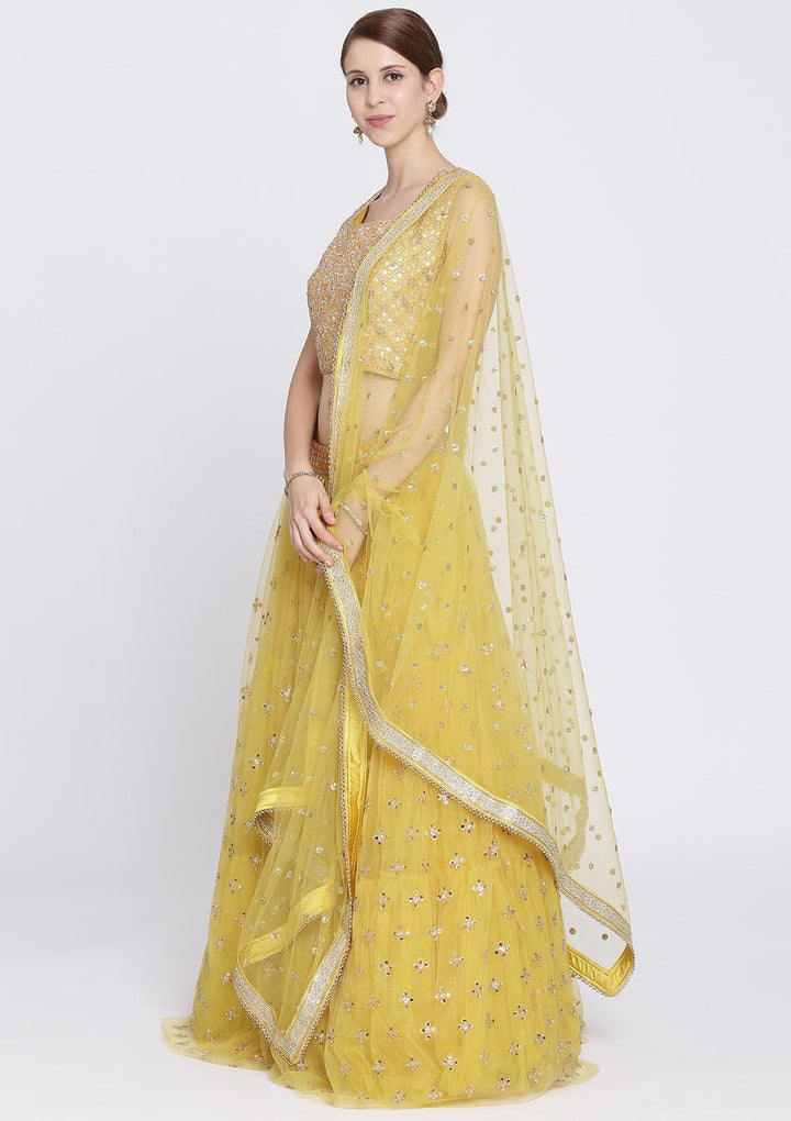 Yellow Gotapatti Net Designer Lehenga-Koskii