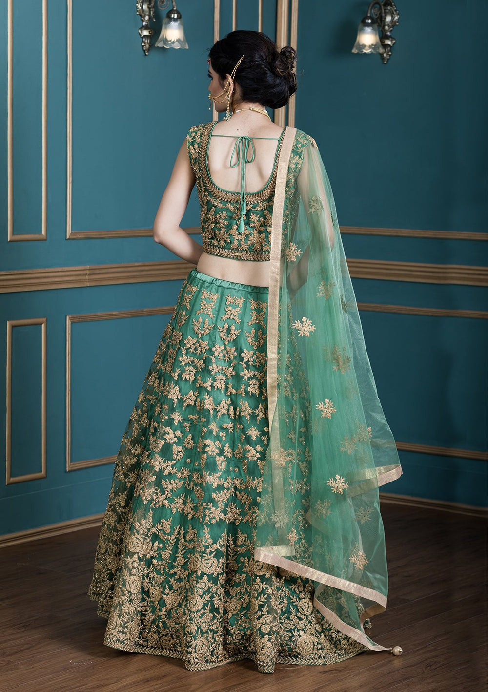 Green Cutdana Net Designer Lehenga-Koskii