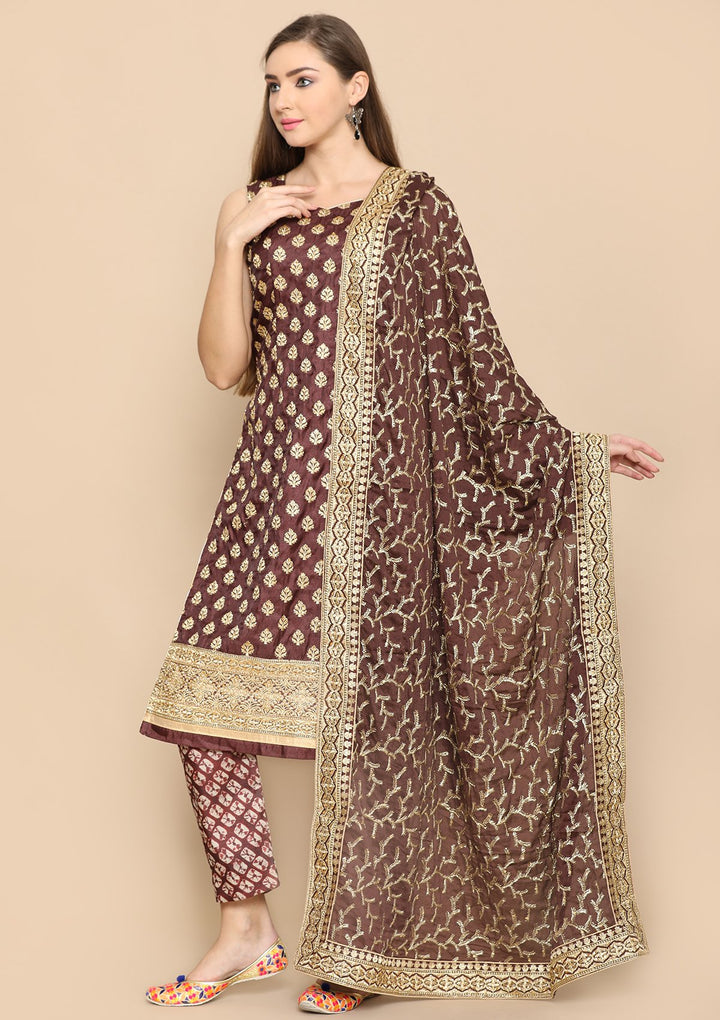brown and gold designer salwar suit-Koskii