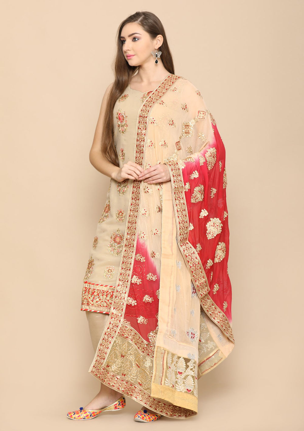 Beige and maroon designer salwar suit-Koskii