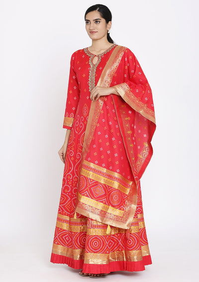 Red Sequins Art Silk Designer Gown - koskii