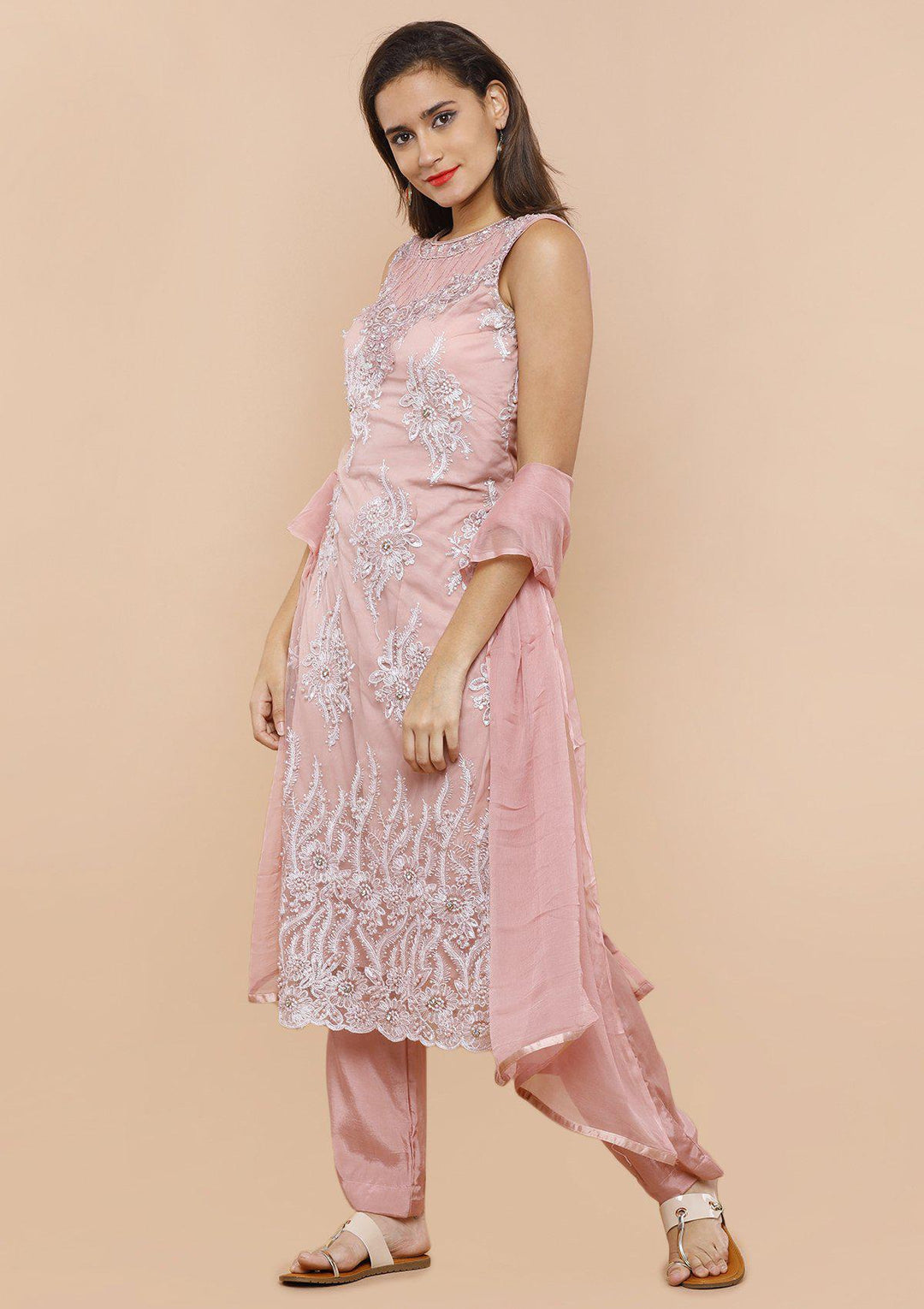 Koskii dusty rose floral salwar suit-Koskii