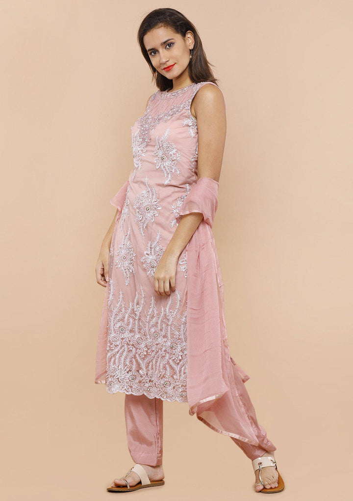 Koskii dusty rose floral salwar suit-Koskii