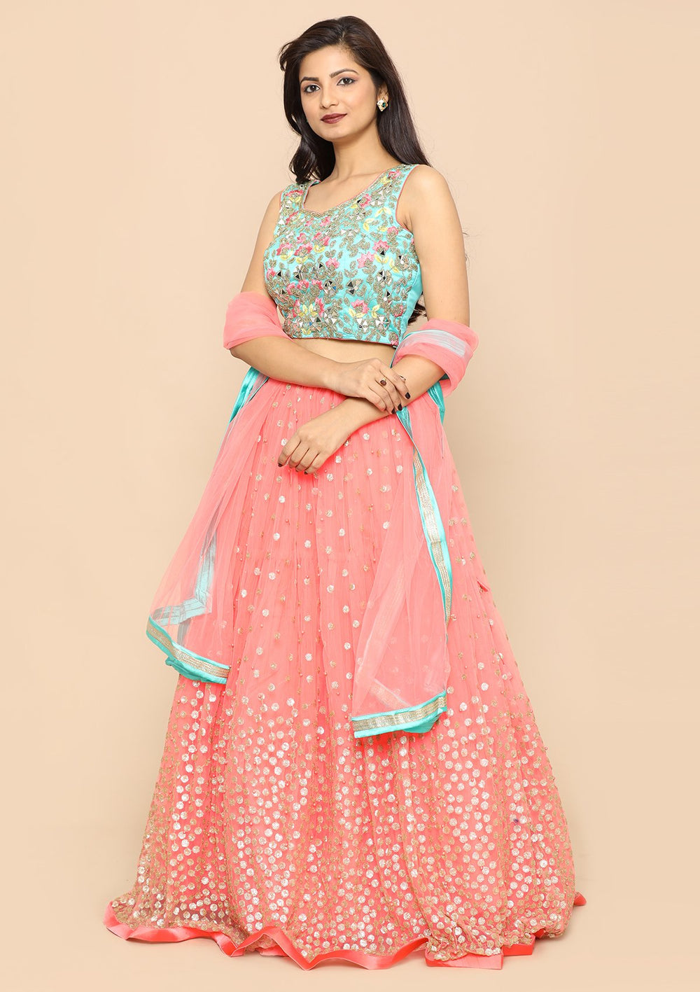 Pink Zardozi Satin Designer Lehenga-Koskii
