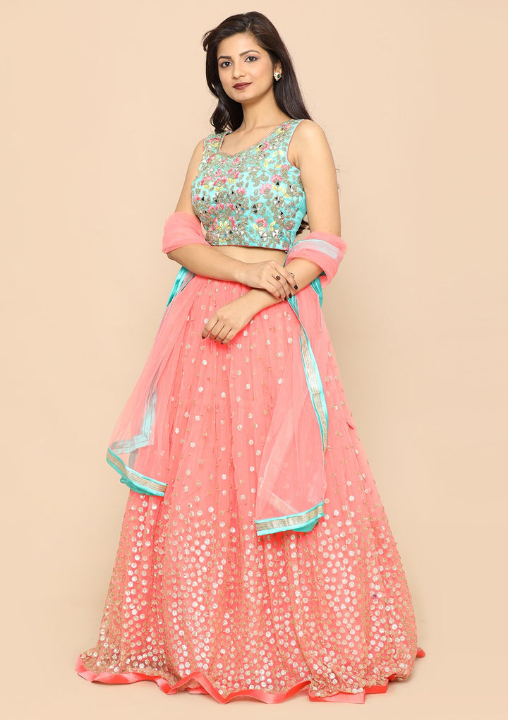 Pink Zardozi Satin Designer Lehenga-Koskii