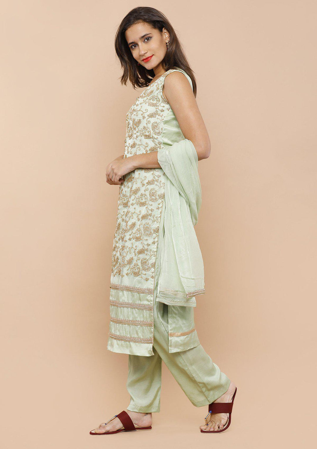Sea Green and Gold Designer Salwar Suit-Koskii