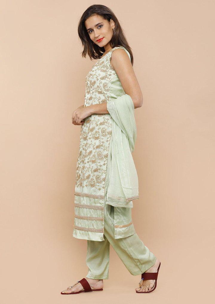 Sea Green and Gold Designer Salwar Suit-Koskii