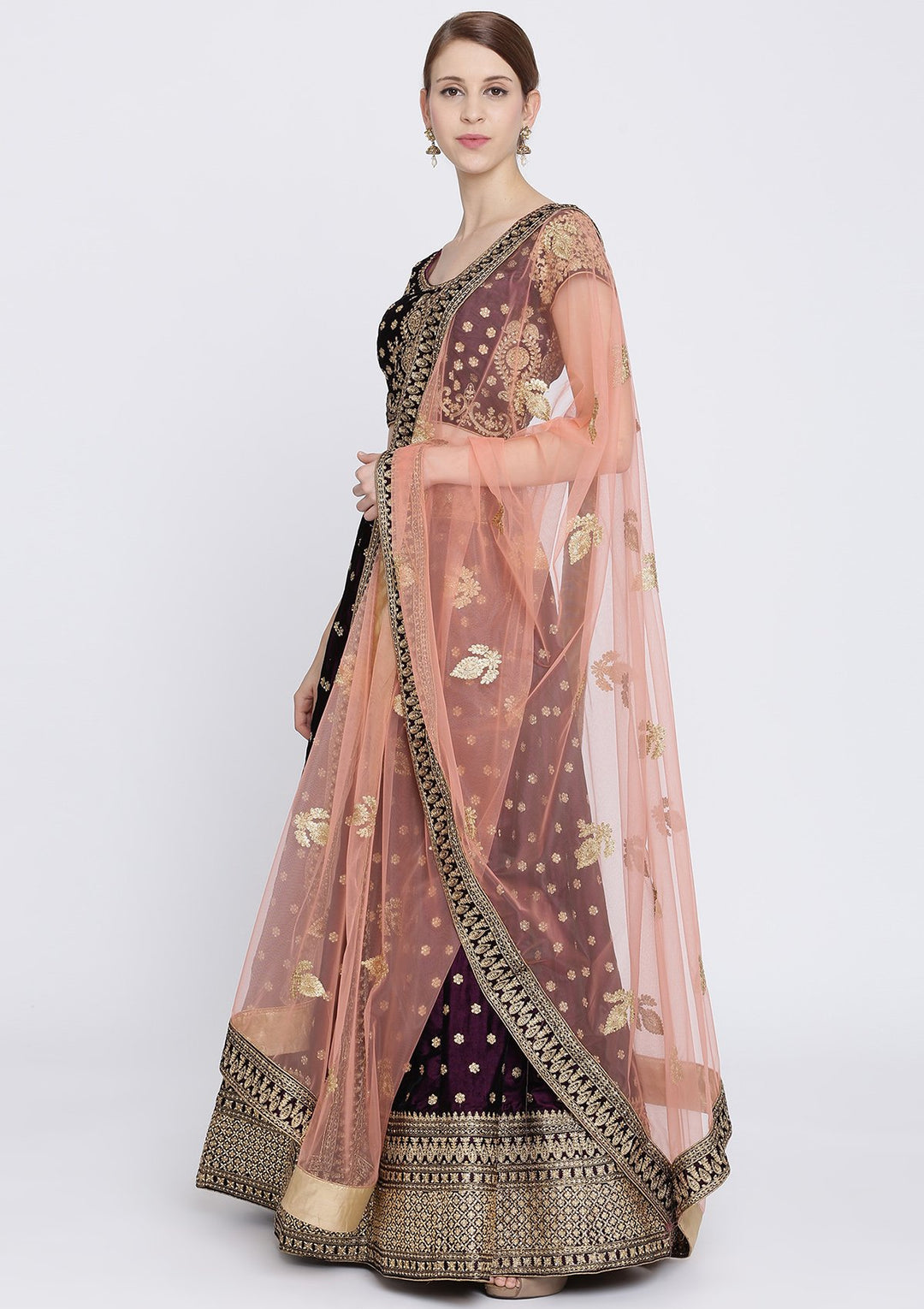 Wine Zariwork Velvet Designer Lehenga-Koskii
