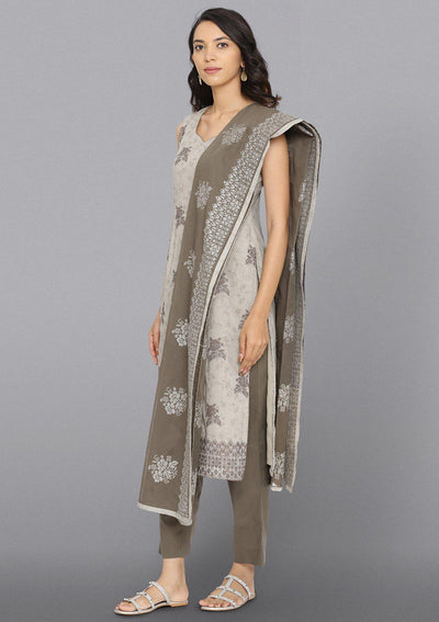 Light Grey Threadwork Cotton Designer Salwar Suit-Koskii